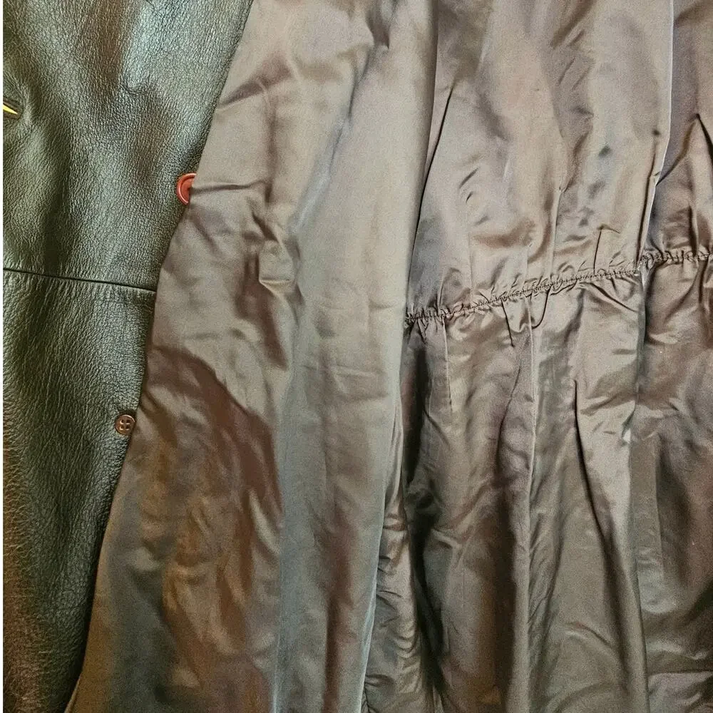 Together! Vintage Dark Brown Leather Double Breasted Trench Coat with Belt